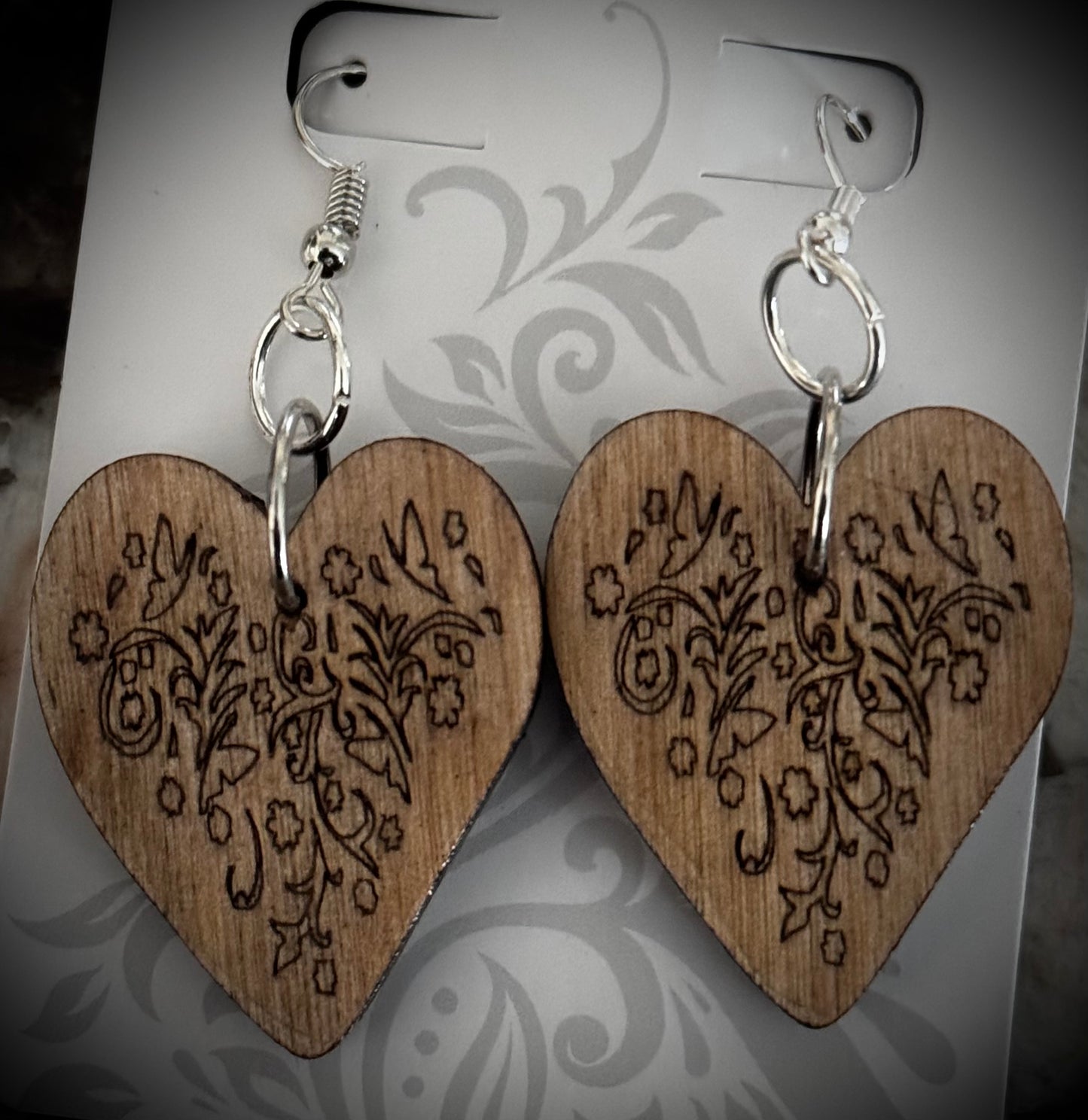 Wood Heart Earrings