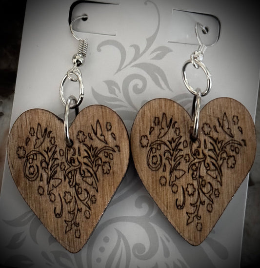 Wood Heart Earrings